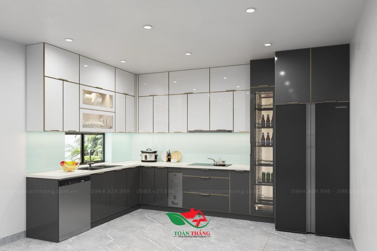 tủ bếp inox cánh kính