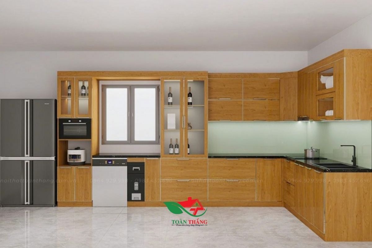 tủ bếp inox cánh kính