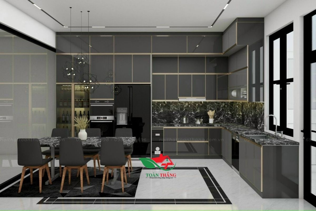 tủ bếp inox cánh kính