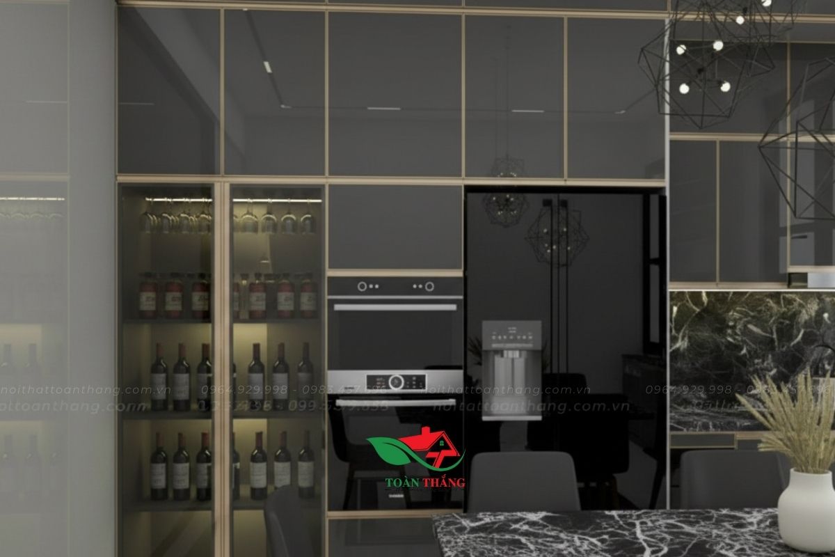 tủ bếp inox cánh kính