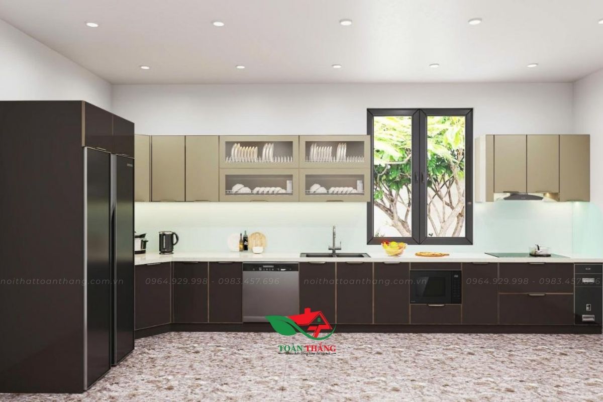 tủ bếp inox cánh kính