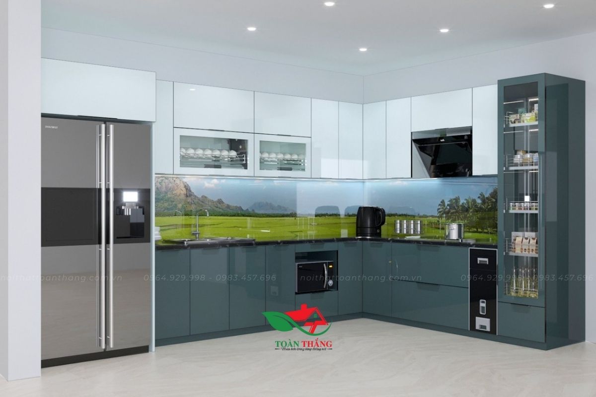 tủ bếp inox cánh kính