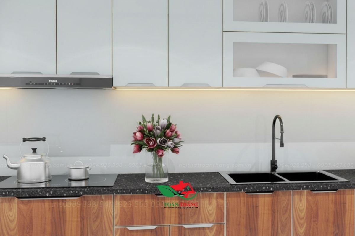 tủ bếp inox cánh kính