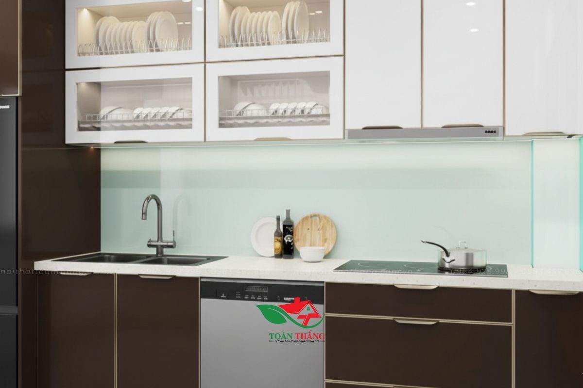 tủ bếp inox cánh kính