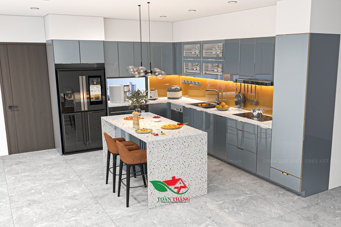tủ bếp inox cánh kính