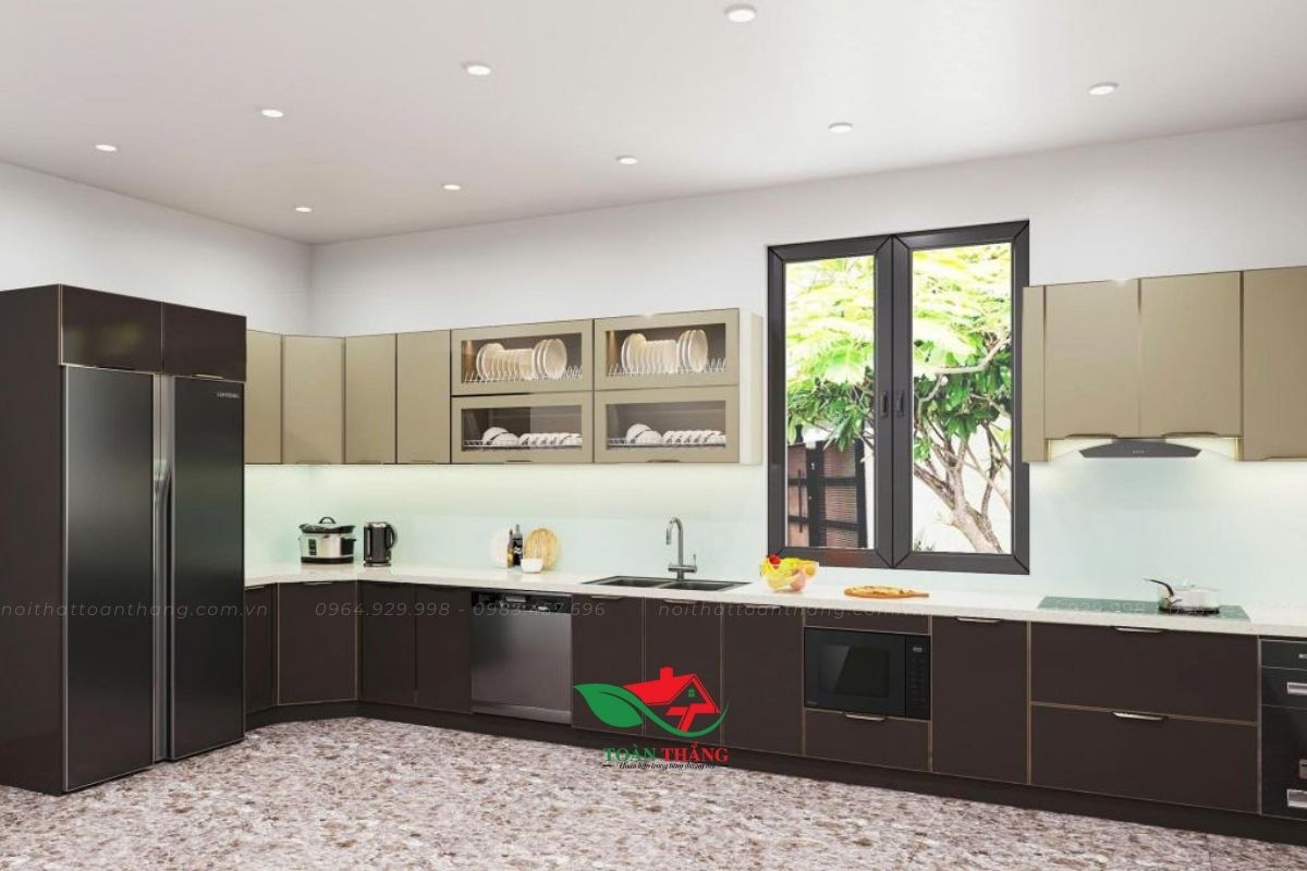 tủ bếp inox cánh kính