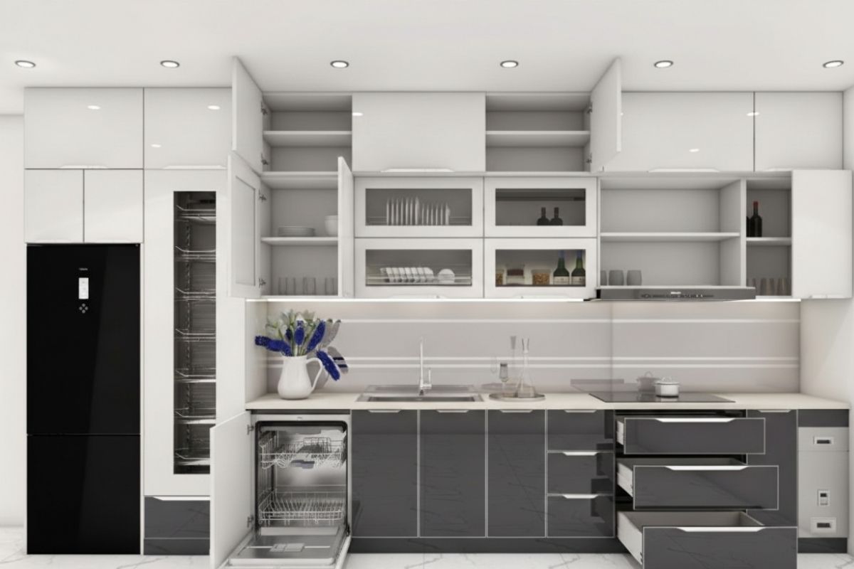 Tủ Bếp Inox Cánh Kính