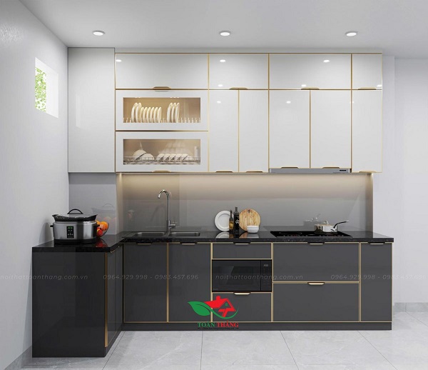 tủ bếp inox cánh kính