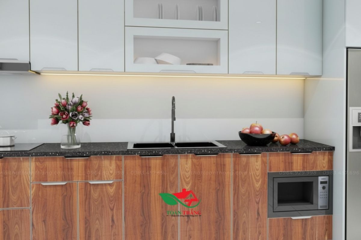 tủ bếp inox cánh kính