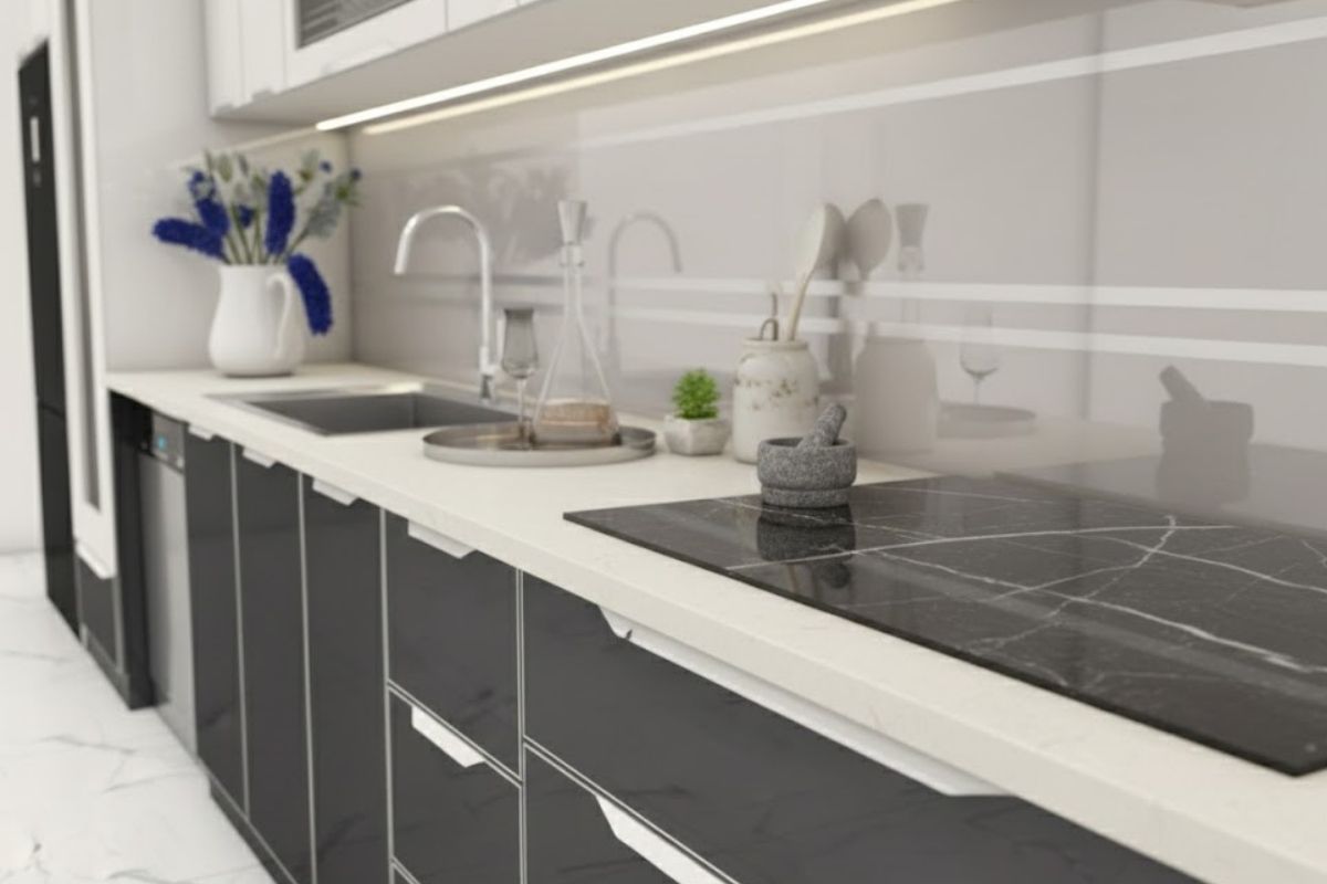 tủ bếp inox cánh kính