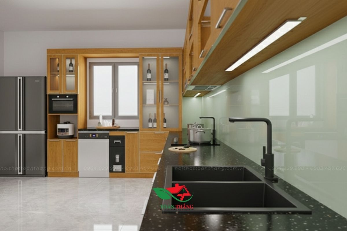 tủ bếp inox cánh kính