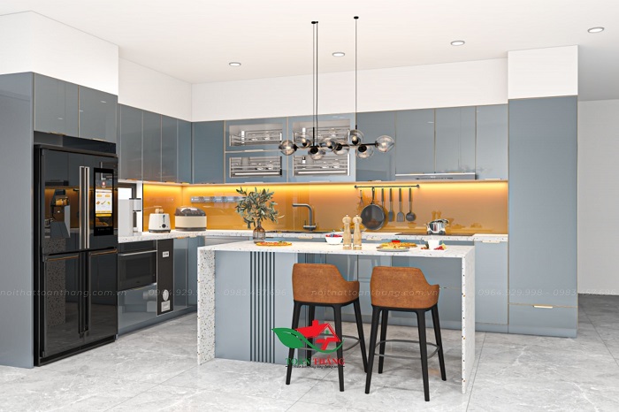 tủ bếp inox cánh kính