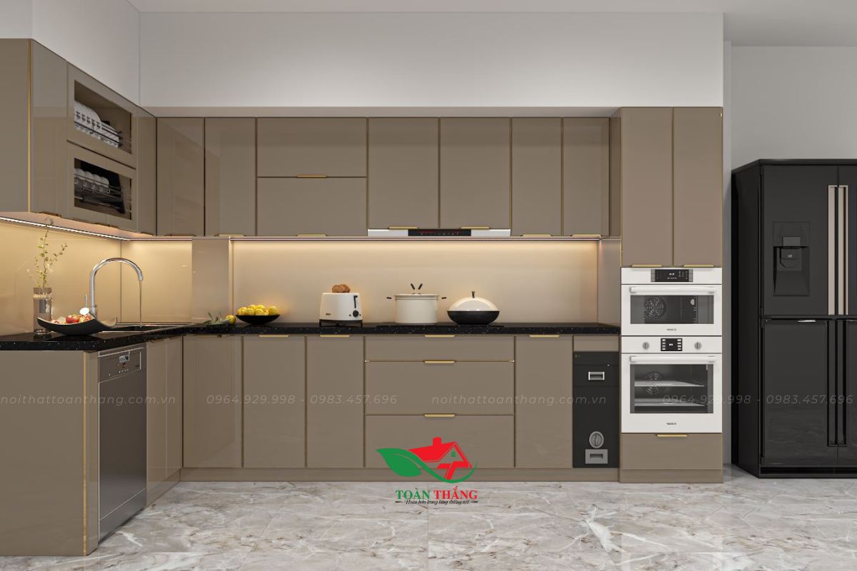 tủ bếp inox cánh kính