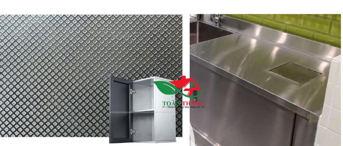 tủ bếp inox vân caro