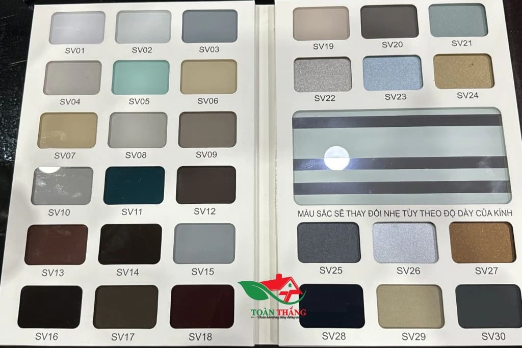 Bảng màu cánh kính tủ bếp Inox