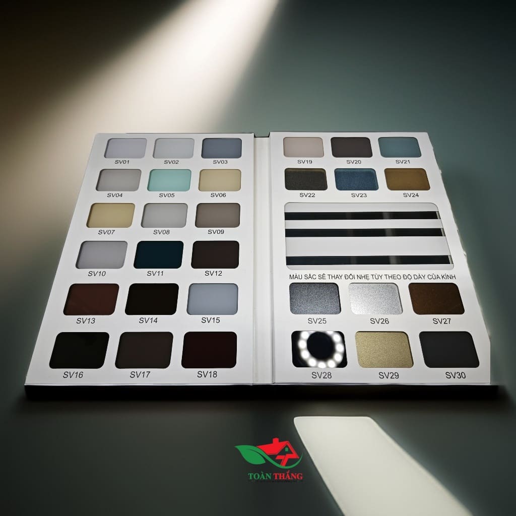 Bảng màu cánh kính tủ bếp Inox