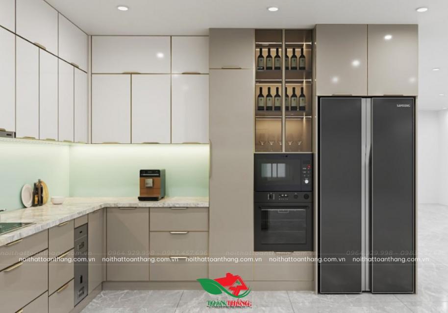 tủ bếp inox cánh kính