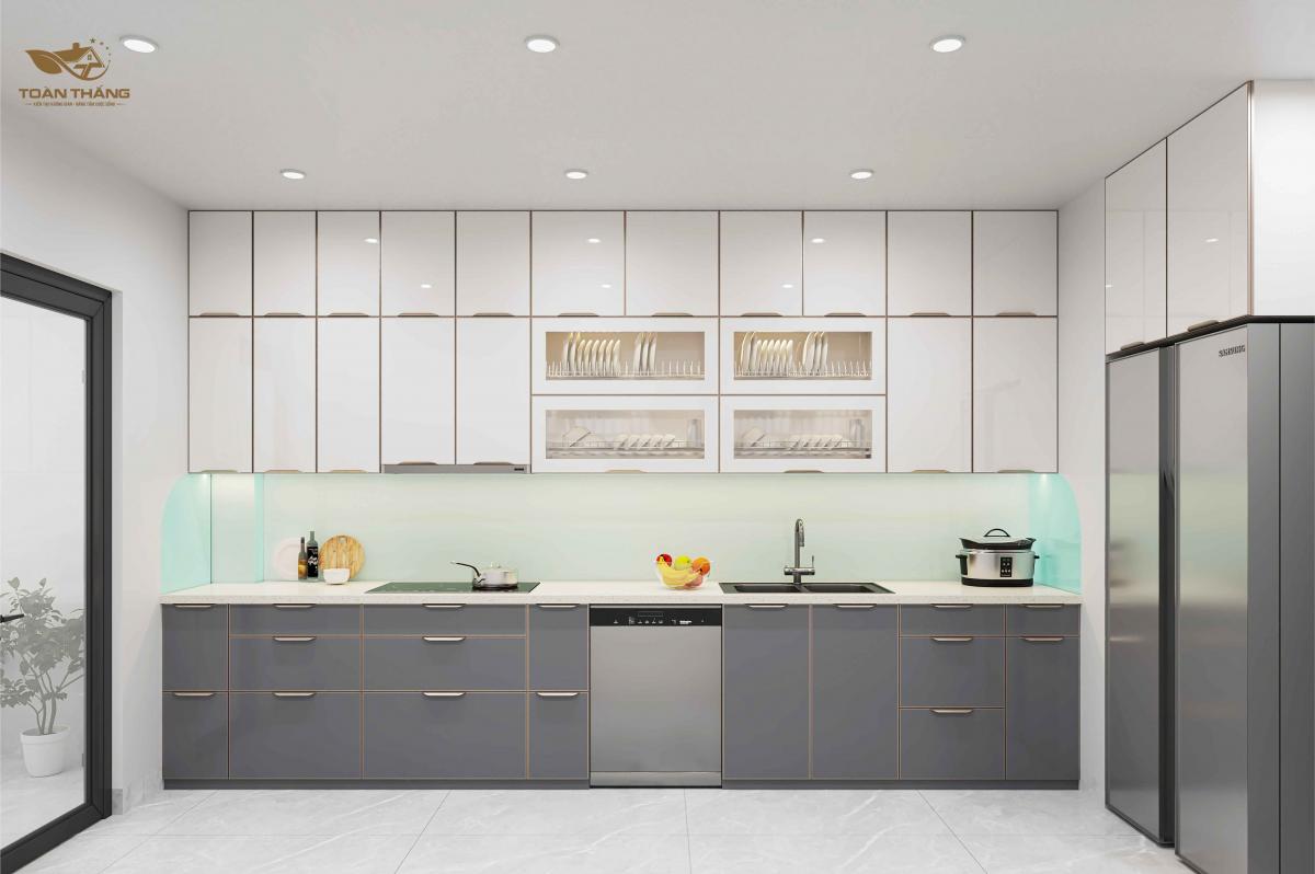 tủ bếp inox cánh kính