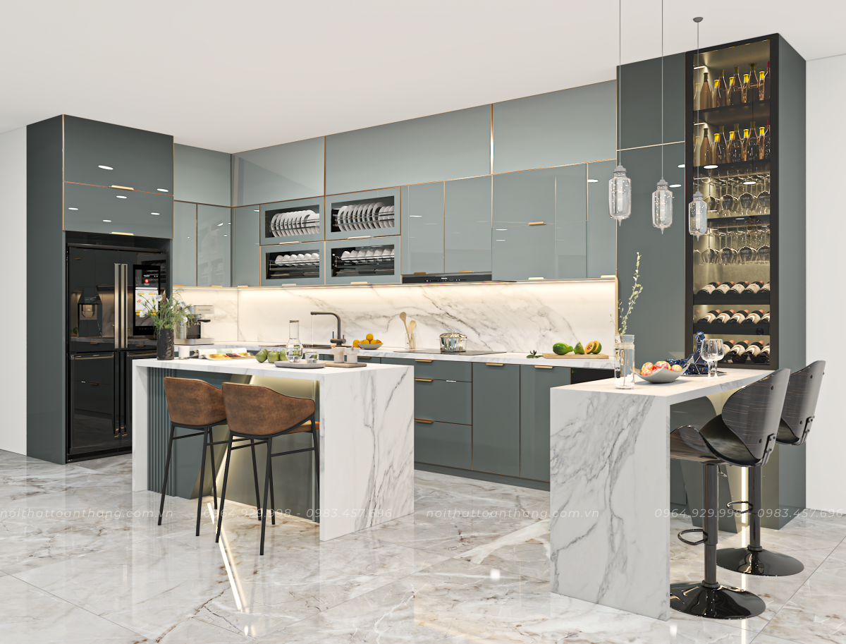 tủ  bếp inox cánh kính