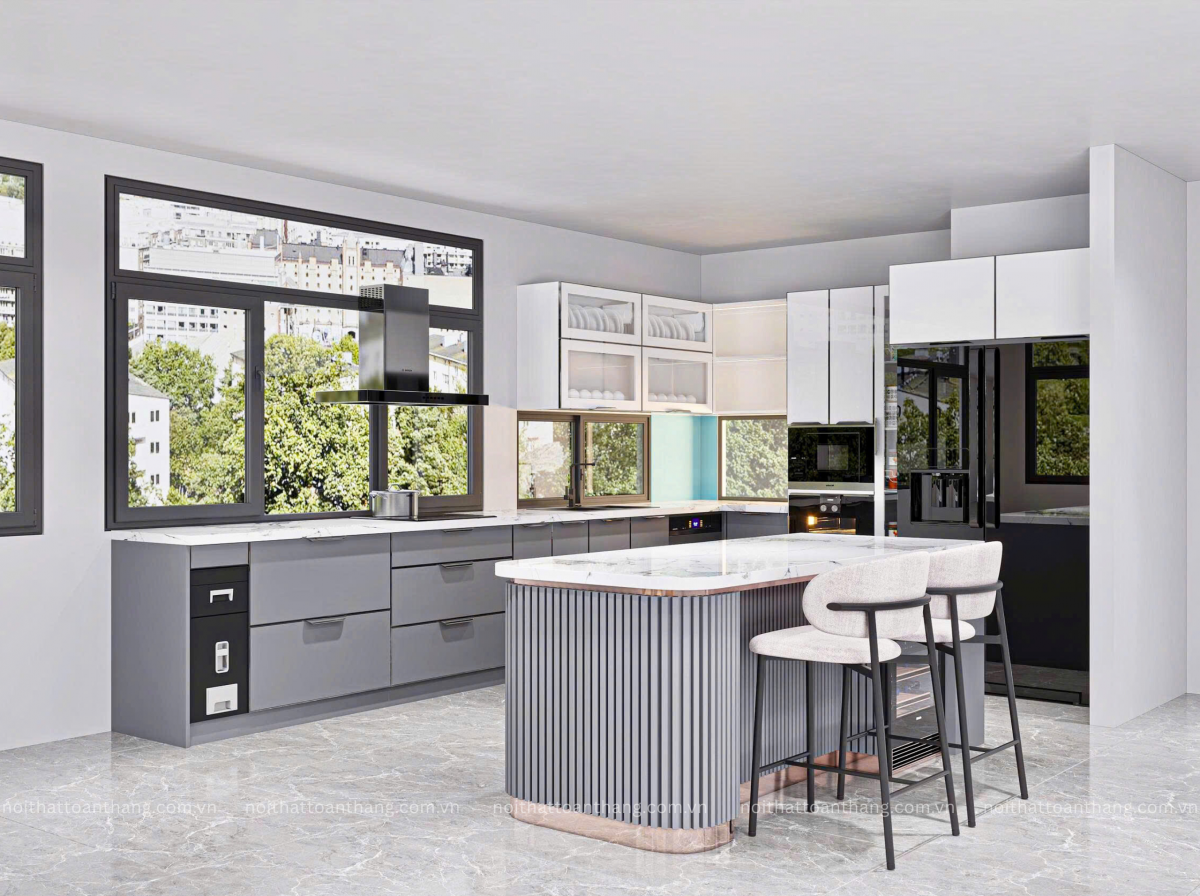 tủ  bếp inox cánh kính