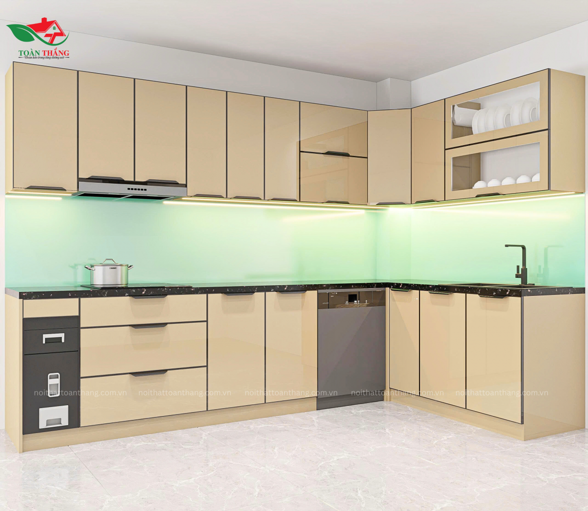 tủ bếp inox cánh kính