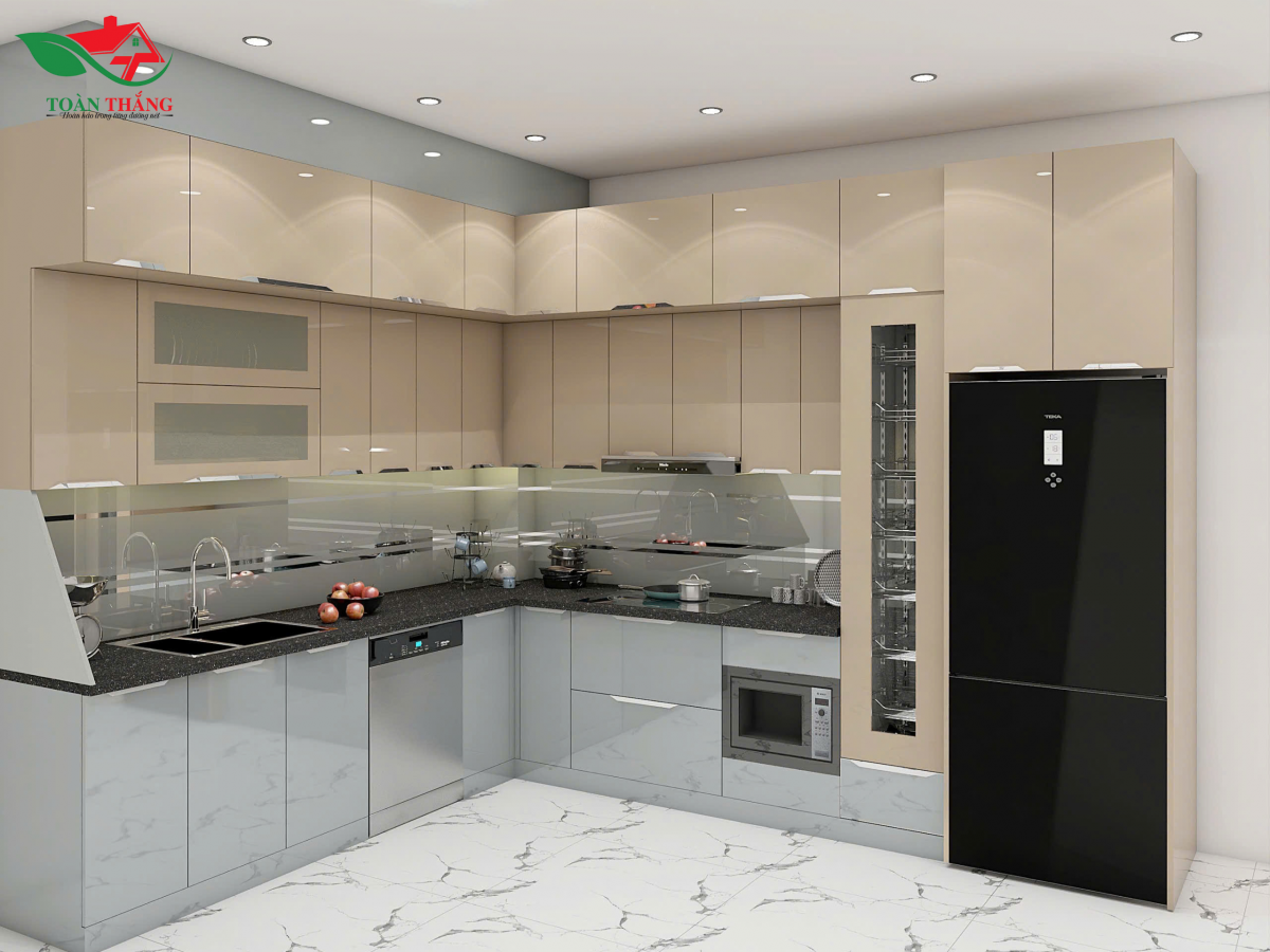 tủ bếp inox cánh kính