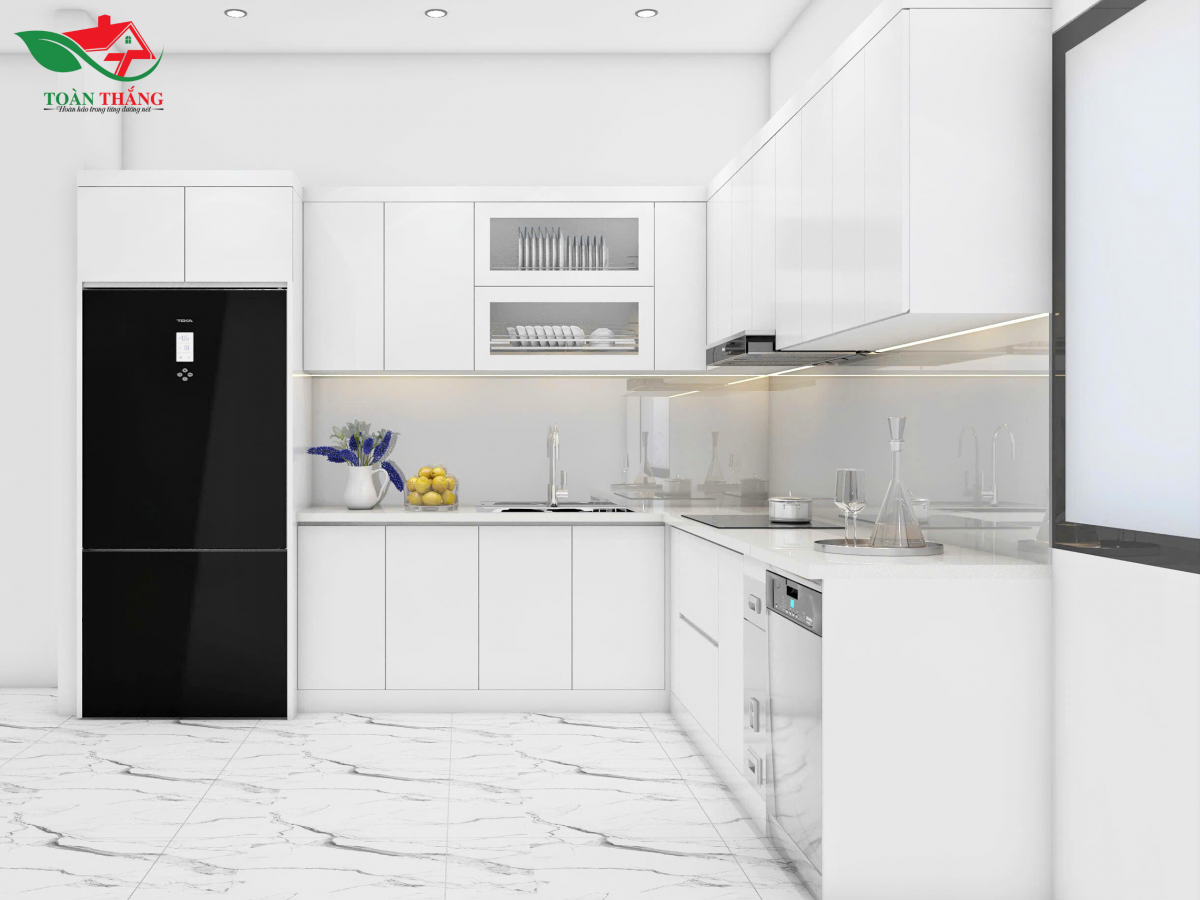 tủ bếp inox cánh kính