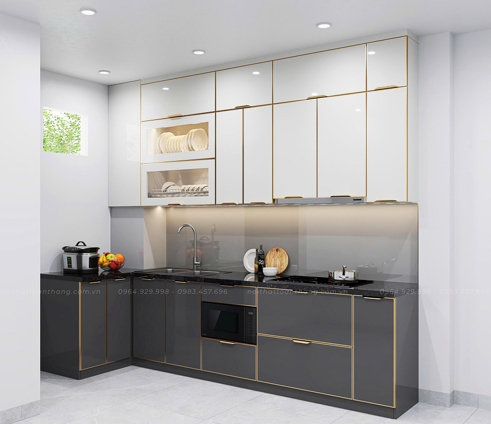 tủ bếp inox cánh kính