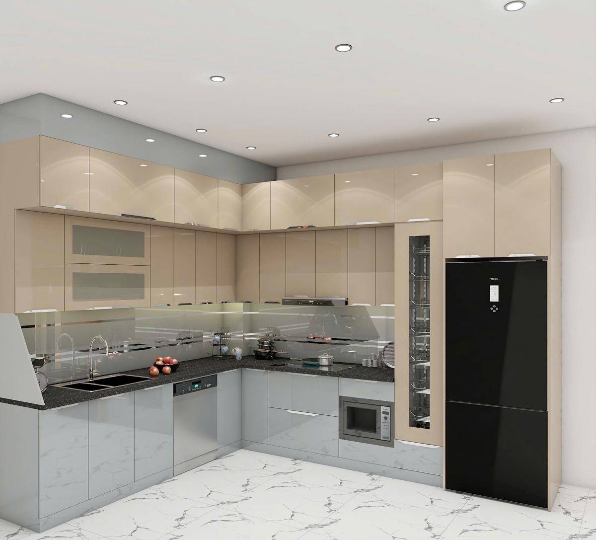 tủ bếp inox cánh kính