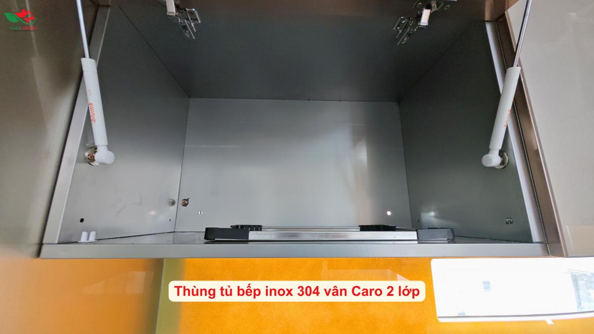 tủ bếp inox cánh kính chữ L