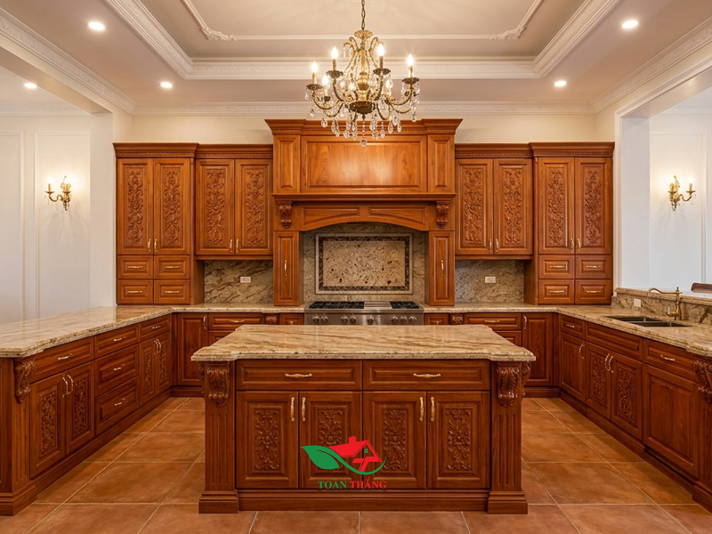 tủ bếp gỗ gõ đỏ