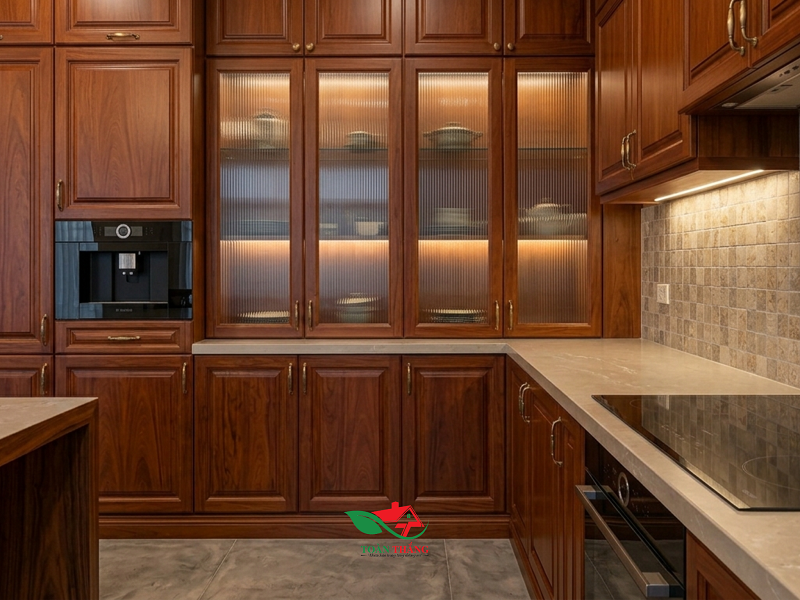 tủ bếp gỗ gõ đỏ