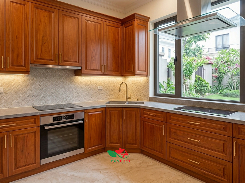 tủ bếp nhôm giả gỗ