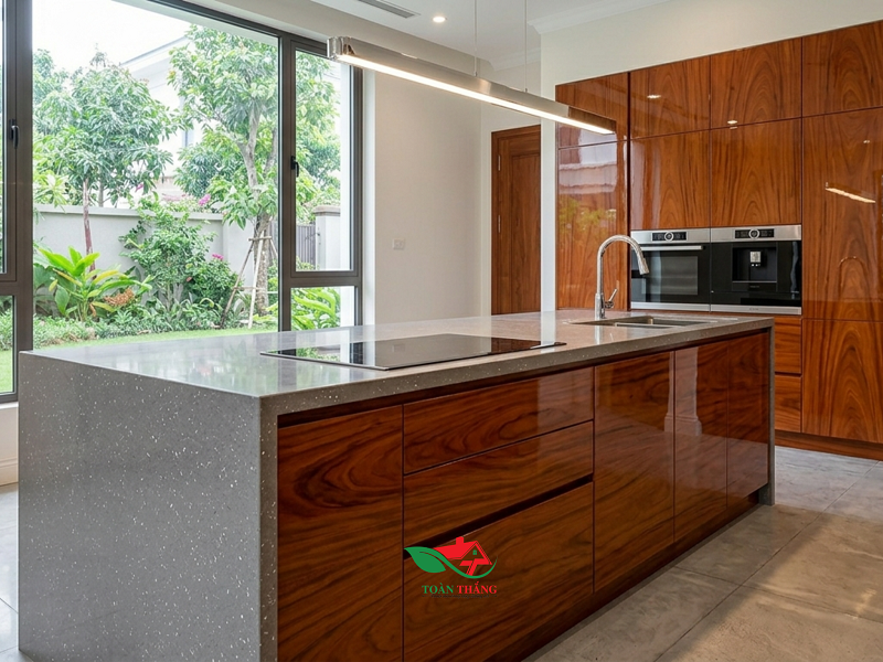 tủ bếp gỗ gõ đỏ 