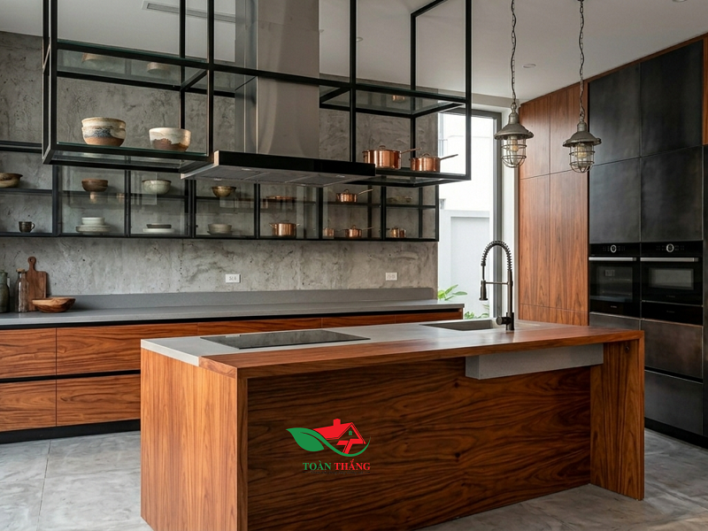 tủ bếp nhôm giả gỗ