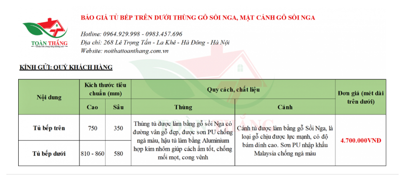 tủ bếp gỗ sồi