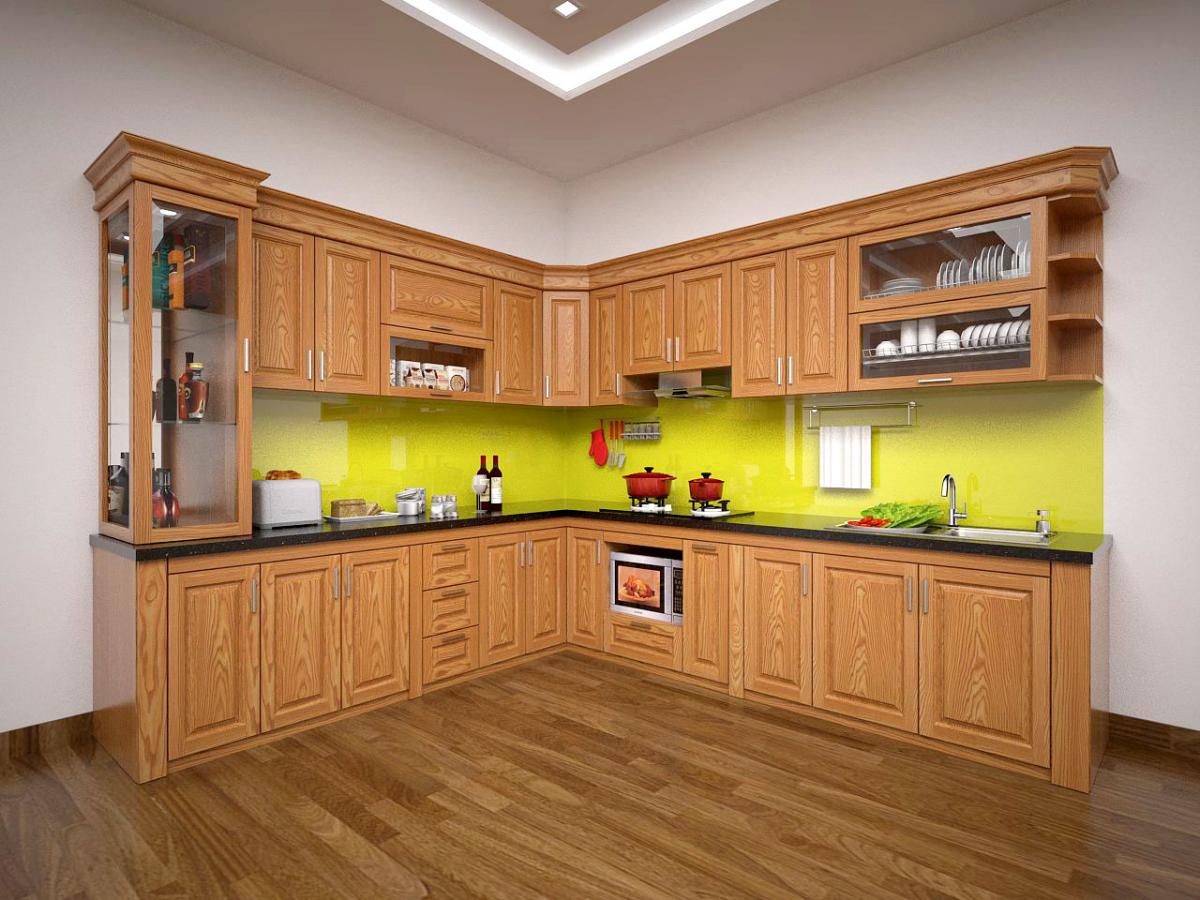 tủ bếp gỗ sồi