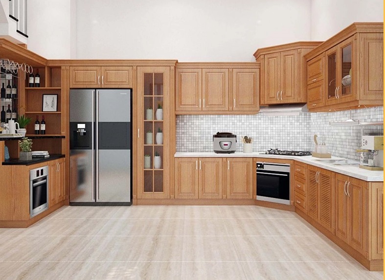 tủ bếp gỗ sồi