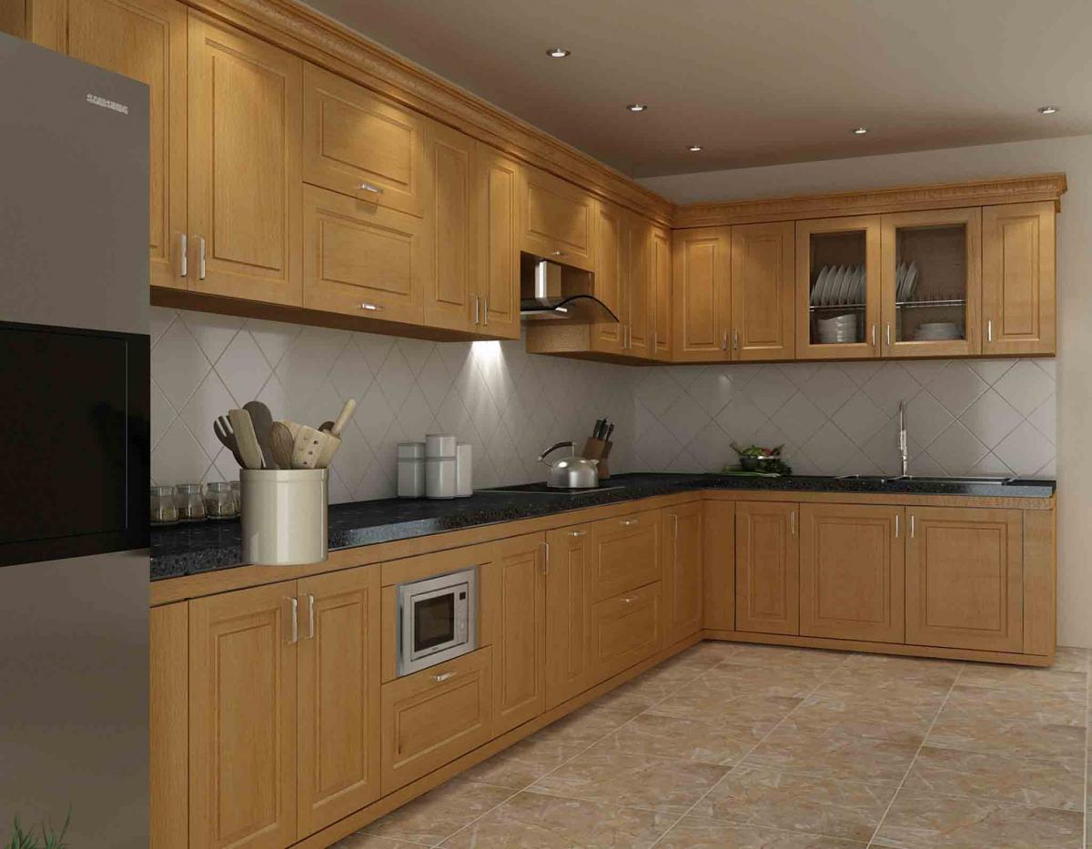 tủ bếp gỗ sồi