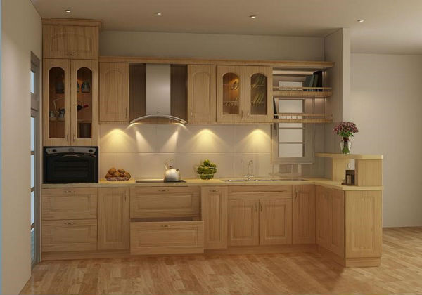 tủ bếp gỗ sồi