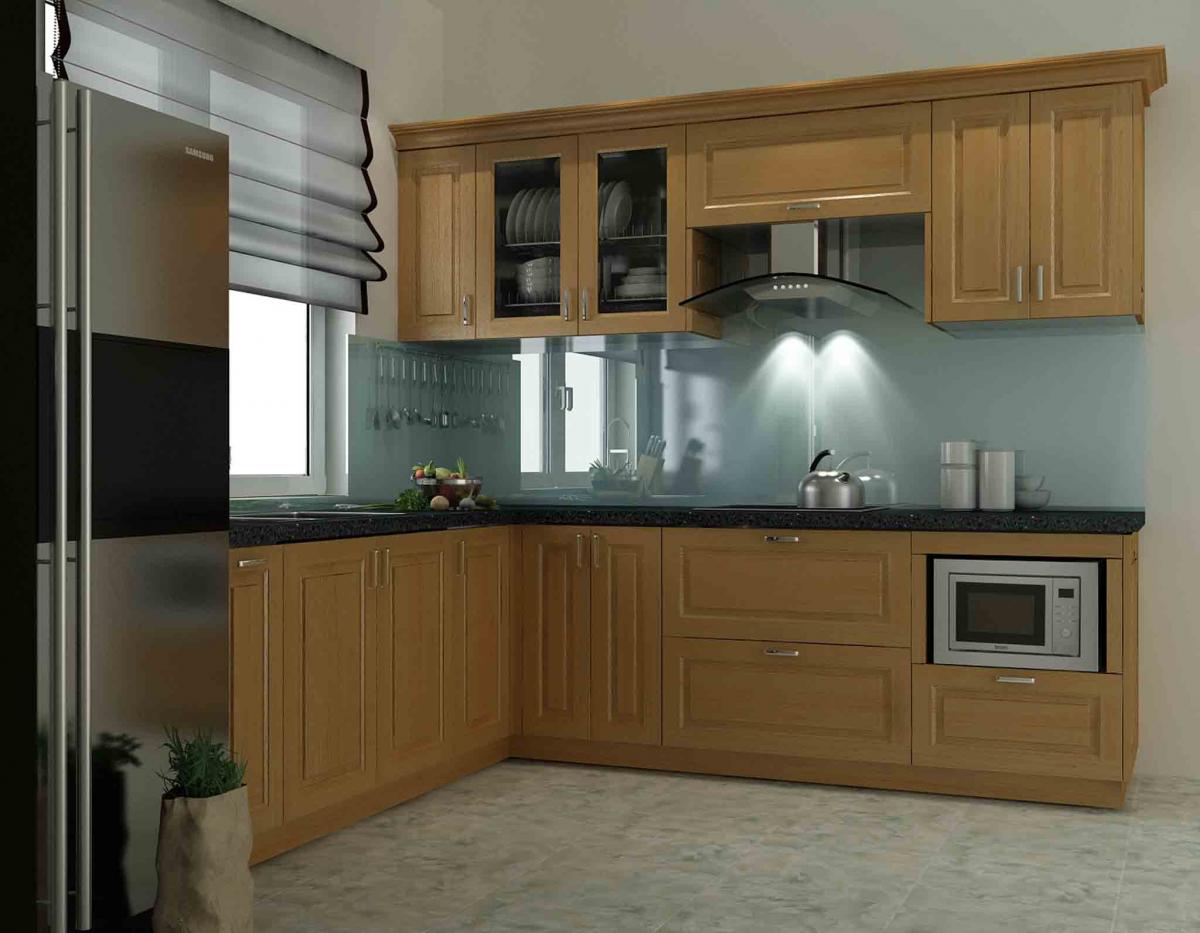 tủ bếp gỗ sồi