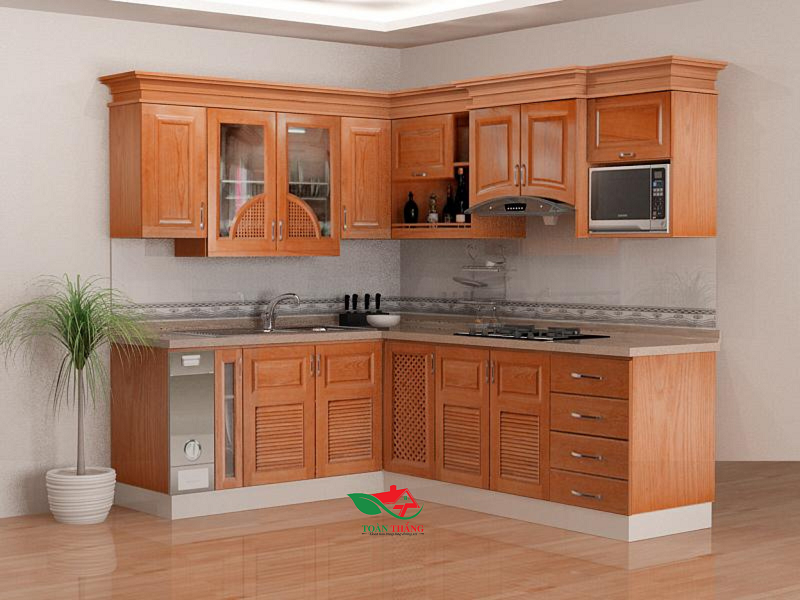 tủ bếp nhôm giả gỗ