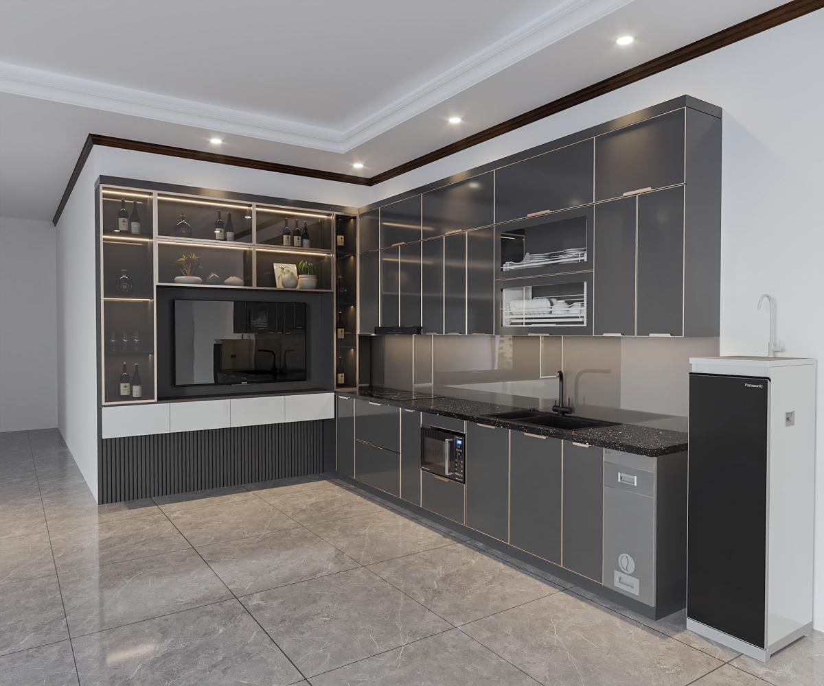 tủ bếp inox cánh kính