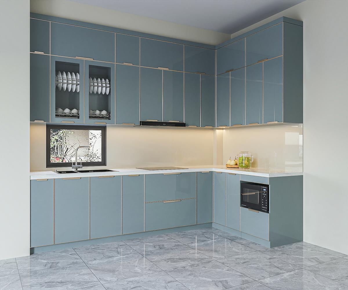 tủ bếp inox cánh kính