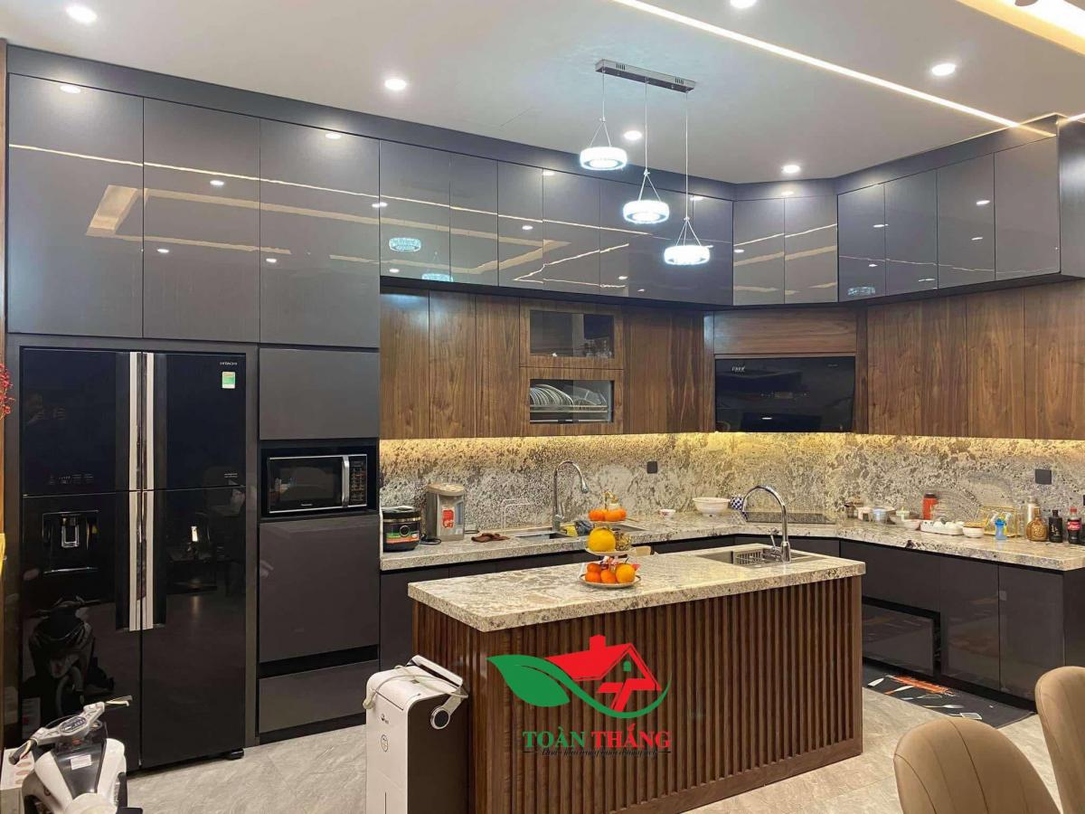 tủ bếp acrylic màu ghi
