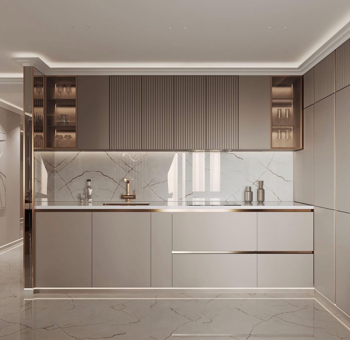 tủ bếp acrylic màu nâu