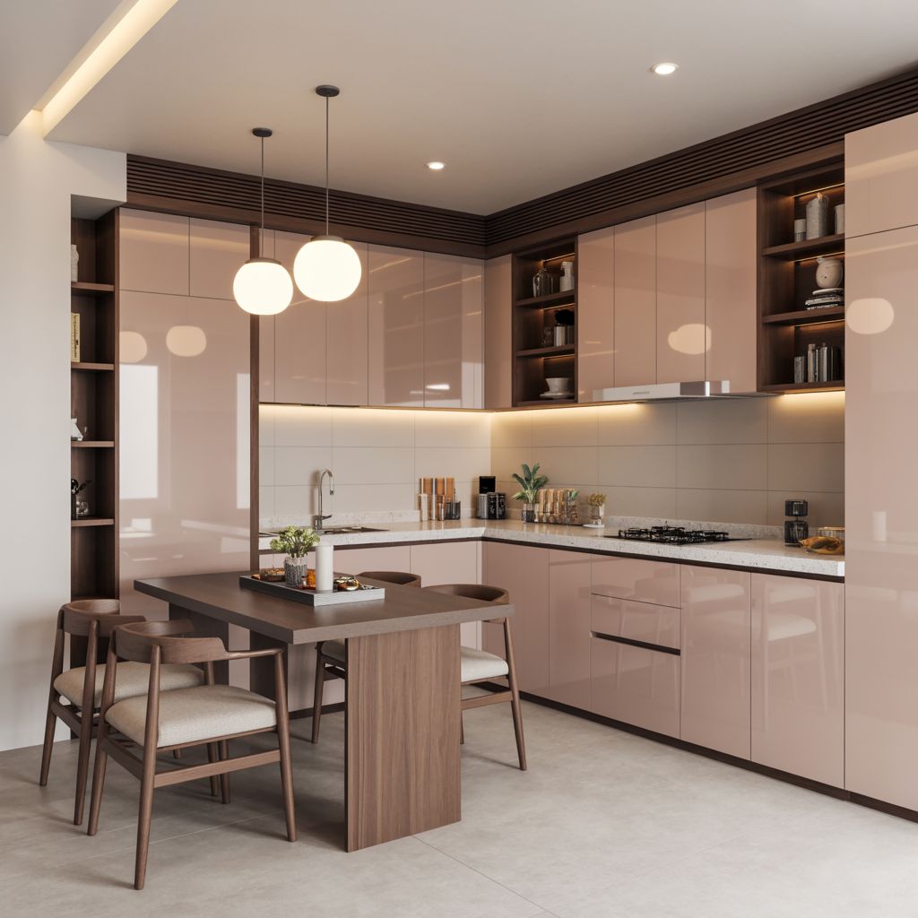 tủ bếp acrylic màu nâu