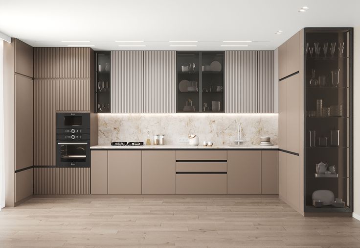 tủ bếp acrylic màu nâu