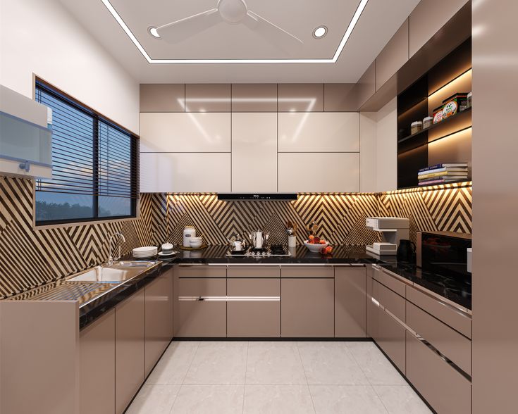 tủ bếp acrylic màu nâu