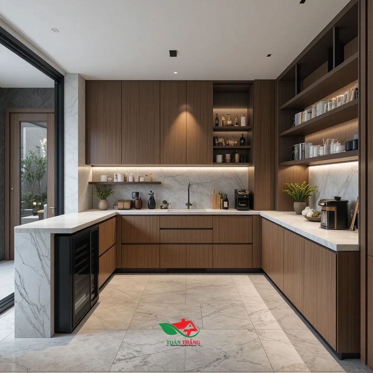 Tủ bếp Acrylic màu gỗ